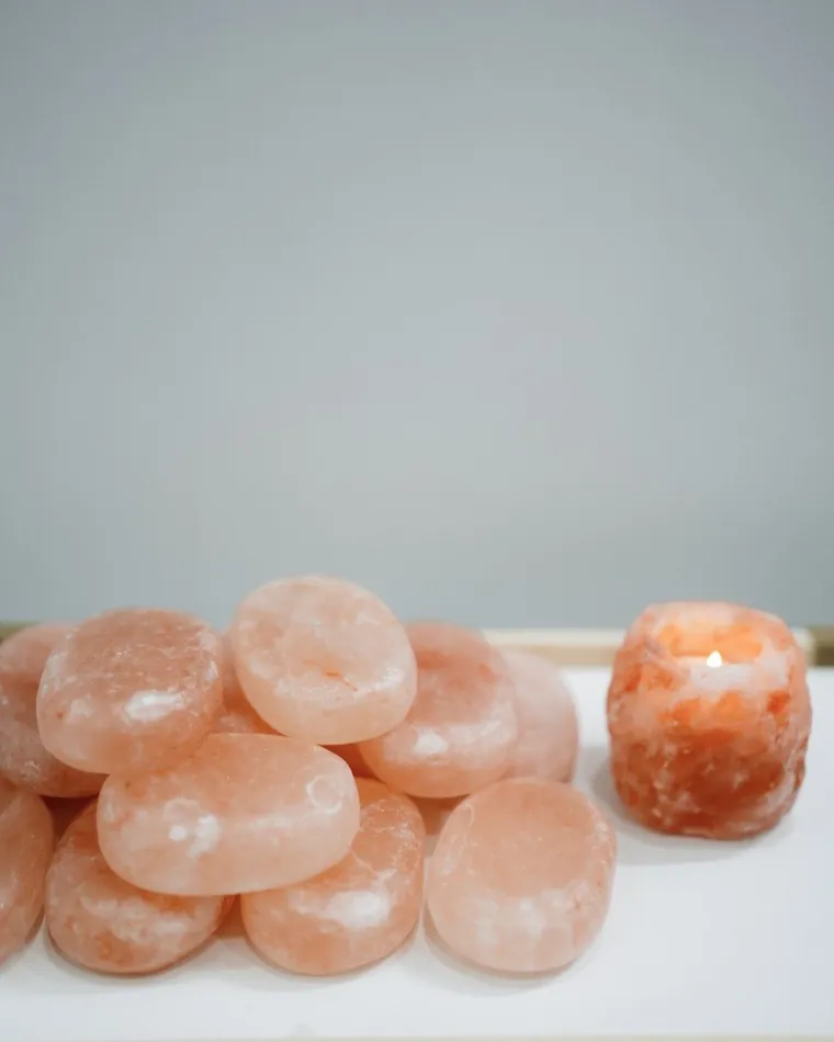 Himalayan salt stones and candle